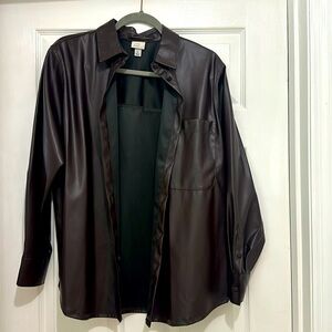 Brown Pleather Button Up